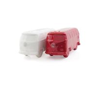 BRISA VW Collection - T1 Bus Combi Set Salière et Poivrière 2 Pièces | Volkswagen Duo Condiments 3D, Céramique Rechargeable, pour Table, Cuisine et Camping, Coffret Cadeau, Blanc/Rouge