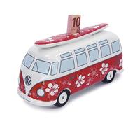 BRISA VW Collection - T1 Bus Combi Tirelire | Volkswagen Boîte à Économies, Réutilisable, Céramique, Cadeau pour Fans, Décoration Rétro, Rouge/Flower