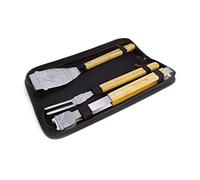 BRISA VW Collection - T1 Bus Combi Ustensiles Barbecue INOX 3 Pièces | Volkswagen Accessoires Barbecue avec Étui, Manches en Bambou, Pince, Fourchette et Spatule, pour Camping, Jardin et Cuisine
