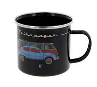 BRISA VW Collection - Volkswagen Grande tasse à café en émail avec des motifs colorés (500ml) (Bus & Coccinelle/Noir)