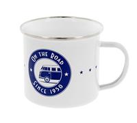 BRISA VW Collection - Volkswagen Grande tasse à café en émail avec des motifs colorés (500ml) (Sur la route/Blanc)