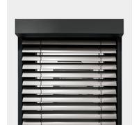 Brise-soleil orientable aluminium gris, BSO extérieur, lames aluminium gris similaire à RAL 9007, caisson complet, configuration personnalisée