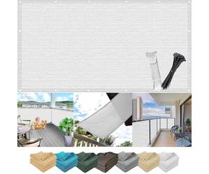 Brise Vue Balcon Cache 0.5 x 4 m, Résistant, Durable, La Moisissure, Facile a Poser, Pas Besoin de Percer Respirant Balcon Filet Jardin, with Rope, pour Porches, Blanc