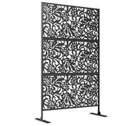 Brise Vue décoratif Extérieur - Outsunny - 3 Panneaux - à motif floral - Acier galvanisé - 122 x 45 x 198 cm - Noir