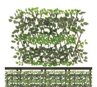 Brise-vue extensible imperméable et extensible avec fausses feuilles | Clôture de fond en fausse rose pour jardin, balcon, terrasse, arrière-cour, brise-vue extensible, treillis vert artificiel