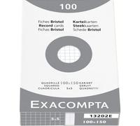 Exacompta - Réf. 13202E - Étui de 100 fiches bristol quadrillées 5x5 non perforées - format 100 x 150 mm - compatibles avec imprimante jet d'encre, laser et photocopieur - couleur blanc