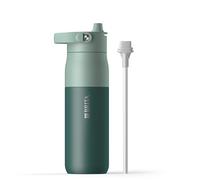 BRITA LARQ Essential gourde isotherme verte 680 ml en acier inoxydable, paille intégrée, double paroi (eau froide 24h), poignée soft-touch amovible, compatible lave-vaisselle