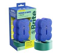 Brite by Scotch-Brite Éponge à Récurer et Nettoyer avec Support - 1 Unité | Double Face Abrasive et Douce, Multisurfaces, Sans Rayures, Sèche Rapidement, Lave-Vaisselle, Fente Pour Ustensiles - Bleu