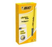 BIC Surligneurs Grip – Pointe biseautée – Jaune, boîte de 12