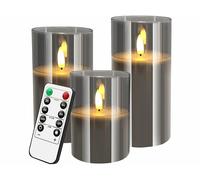 Britesta 3 bougies LED en cire en 3 tailles avec photophore fumé