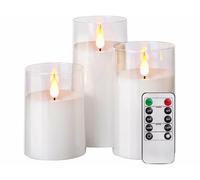 Britesta 3 bougies LED en cire en 3 tailles télécommandées avec photophore transparent