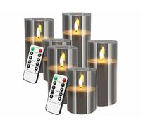 Britesta 6 bougies LED en cire en 3 tailles avec photophore fumé