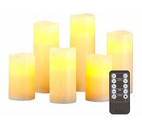 Britesta 6 bougies LED en cire véritable de tailles différentes avec télécommande