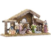 Britesta Crèche de Noël en bois avec figurines en porcelaine peintes à la main - Grande