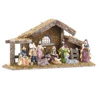 Britesta Crèche de Noël en bois avec figurines en porcelaine peintes à la main - Grande