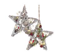 Britesta Lot de 2 étoiles lumineuses sans fil en bois avec pommes de pin