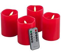 Britesta Lot de 4 bougies de l'Avent LED scintillantes avec télécommande à intensité variable Rouge