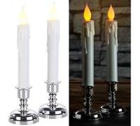 Britesta Bougies LED effet flamme vacillante avec chandeliers – Set de 2, blanc chaud, intérieur