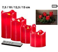 Britesta Set de 4 bougies LED en cire véritable - Rouge avec flamme vacillante