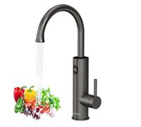 Briwellna Robinet chauffe-eau instantané, 220 V, robinet d'eau chaude, robinet électrique de cuisine en acier inoxydable, robinet d'eau froide et chaude rotatif à 360 degrés (gris)