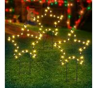 BrizLabs Guirlande Lumineuse de Noël Étoiles Exterieur, Lot de 3 Lumières de Noël Étoiles 90 LED Jardin Éclairage Métal Lampe Étanche avec Minuterie Décoration pour Balcon Fête Mariage, Blanc Chaud