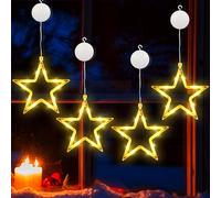 BrizLabs Lumières de Noël Etoiles LED, 4 Pièces Fenêtre Étoile Guirlande Lumineuse Décoration de Arbre de Noël Batterie Lumières Rideaux Lumineux pour Halloween Jardin Porte Maison Fête, Blanc Chaud