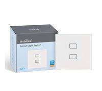 BroadLink Smart Touch Wall Switch, 2-Gang interrupteur mural simple à fil unique, sans neutre ou condensateur requis, fonctionne avec Alexa et Google Home, commutateur requis(Pas de hub)