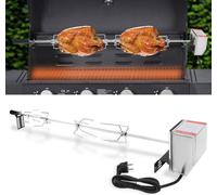 Broche à barbecue Jopassy 117 cm 230 V en acier inoxydable, avec 4 pinces à viande Pince à viande pour barbecue, poignée et moteur Broche électrique 220 V - 240 V