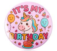 Broche Anniversaire, 5,8cm Dessin Animé Badge Anniversaire Motif Animal Mignon Rose Happy Birthday Pin Décorations de Fête Cadeaux pour Femmes Hommes Fournitures de Fête