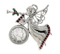 Broche argentée en forme d'ange de Noël | Barber Dime | Fermoir de sécurité | Certificat d'authenticité