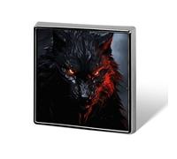 Broche carrée en métal pour revers de veste ou sac à dos, broche Saint-Valentin, grand loup noir aux yeux rouges imprimé