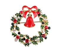 Broche Couronne de Noël à Clochette, Cristaux, Alliage, Femme | Style Brillant Simple et Classique, Épingle Solide, pour Costumes de Fête et Défilés de Mode