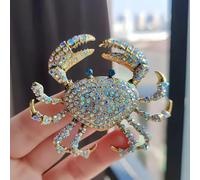 Broche crabe avec strass pour femmes et filles - Plaqué or - Tendance - Cristal marin - Épinglettes brillantes exagérées - Jolies vacances - Bijoux de Noël - Cadeau pour fête à thème