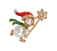 Broche de Noël avec une combinaison de perles, de strass et d'élégance émaillée, bijou de vacances à la mode, broche tendance