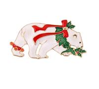 Broche de Noël ours polaire blanc, 5,5 x 3 x 1 cm, alliage et vernis coloré, cadeau de fête de Noël, rouge/vert/blanc
