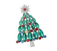 Broche écharpe, broche sapin de Noël avec pierres multicolores à facettes, cadre argenté, détail étoile, décoration de tenues, fêtes d'hiver, broche de Noël, broche d'arbre