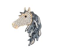 Broche élégante en alliage ornée de cristaux uniques en forme de tête de cheval - Accessoire de mode, taille unique, Comme décrit