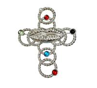 Broche en forme de crucifix et de lèvre avec cristaux colorés, parfaite pour les fêtes, les événements, bijoux tendance, broche colorée en pierre précieuse, One Size, Comme décrit