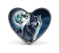 Broche loup sous la lune en alliage d'aluminium en forme de cœur mignon badge tendance vêtements cœurs broche exquise broche en métal pour vêtements sacs décoration