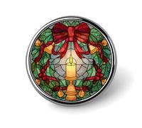 Broche ronde cloche de Noël, bougie, feuilles de houx et nœud pour homme et femme, accessoire de mode pour col, veste, sac à dos