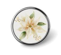 Broche ronde en forme de fleur de poinsettia de Noël aquarelle en feuille d'or pour homme et femme