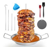 Brochette verticale pour döner, brochette verticale en acier inoxydable pour barbecue, brochette pour döner, gril vertical en acier inoxydable avec 4 brochettes amovibles et 2 brosses et un huilier