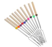 Brochettes à Griller Télescopiques 10 Pièces en Acier Inoxydable | Fourchette à Deux Dents, Poignée en Bois, Surface Lisse, Paquet de Rangement Inclus, pour Grillades Familiales
