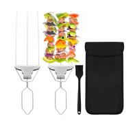 Brochettes Barbecue Grill - Piques À Kebab Grill Réutilisables Avec Poussoir | Brochettes Plates Pour Poulet,Pour Viande Légumes Fruits Poulet Bœuf Porc Crevettes Poisson Camping Extérieur