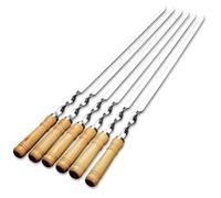 Brochettes de Barbecue plates en accier inoxydable, 6 pièces/ensemble, avec poignée en bois, aiguille de Barbecue d'extérieur antiadhésive