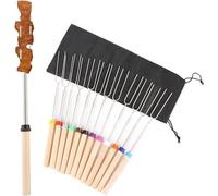 Brochettes en acier inoxydable pour barbecue - Longueur : 31 à 81 cm - Manche en bois - 12 couleurs différentes - Livrées avec un coffret de transport.