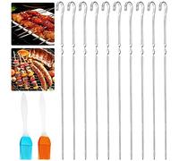 Brochettes pour Barbecue en Acier Inoxydable 20 Pièces Réutilisables pour Barbecue Viande légumes avec 2x brosses à huile en silicone, 35 cm