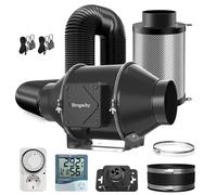 Brogachy 100mm Kit de Filtration d'air,365 m³/h Ventilateur de Gaine en Ligne,avec Minuterie,Thermo-Hygromètre Filtre à Charbon Conduite d'air Combo Set Système d'aération,pour Culture hydroponique.