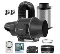 Brogachy 150mm Kit de Filtration d'air,688 m³/h Ventilateur de Gaine en Ligne,avec Minuterie,Thermo-Hygromètre Filtre à Charbon Conduite d'air Combo Set Système d'aération,pour Culture hydroponique.