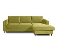 Brooke - canapé d'angle droit - convertible avec coffre - 4 places - en velours - Vert Olive